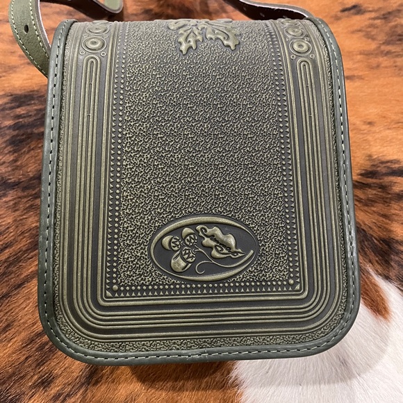 Olive Green Leather Tooled Crossbody Purse - Picture 4 of 6